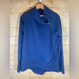 Athleta Cozy Karma Asym Navy Fleece Lined Funnel Neck Long Line Sweatshirt sz S